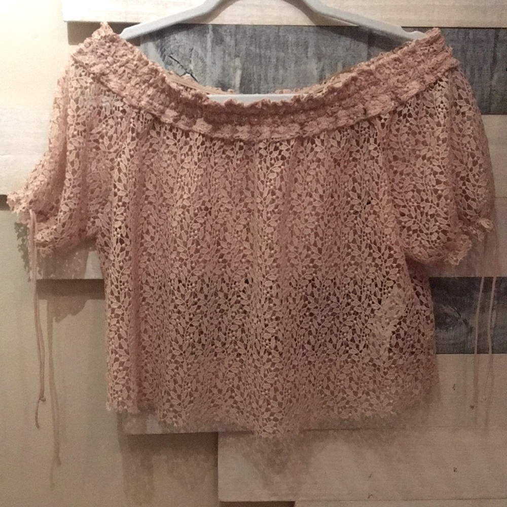 Blush pink sheer lace top | Zara Basic Collection